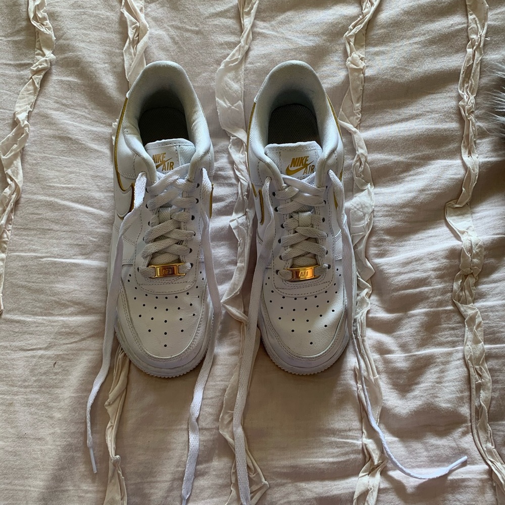 White Air Force 1’s w/ gold accents
